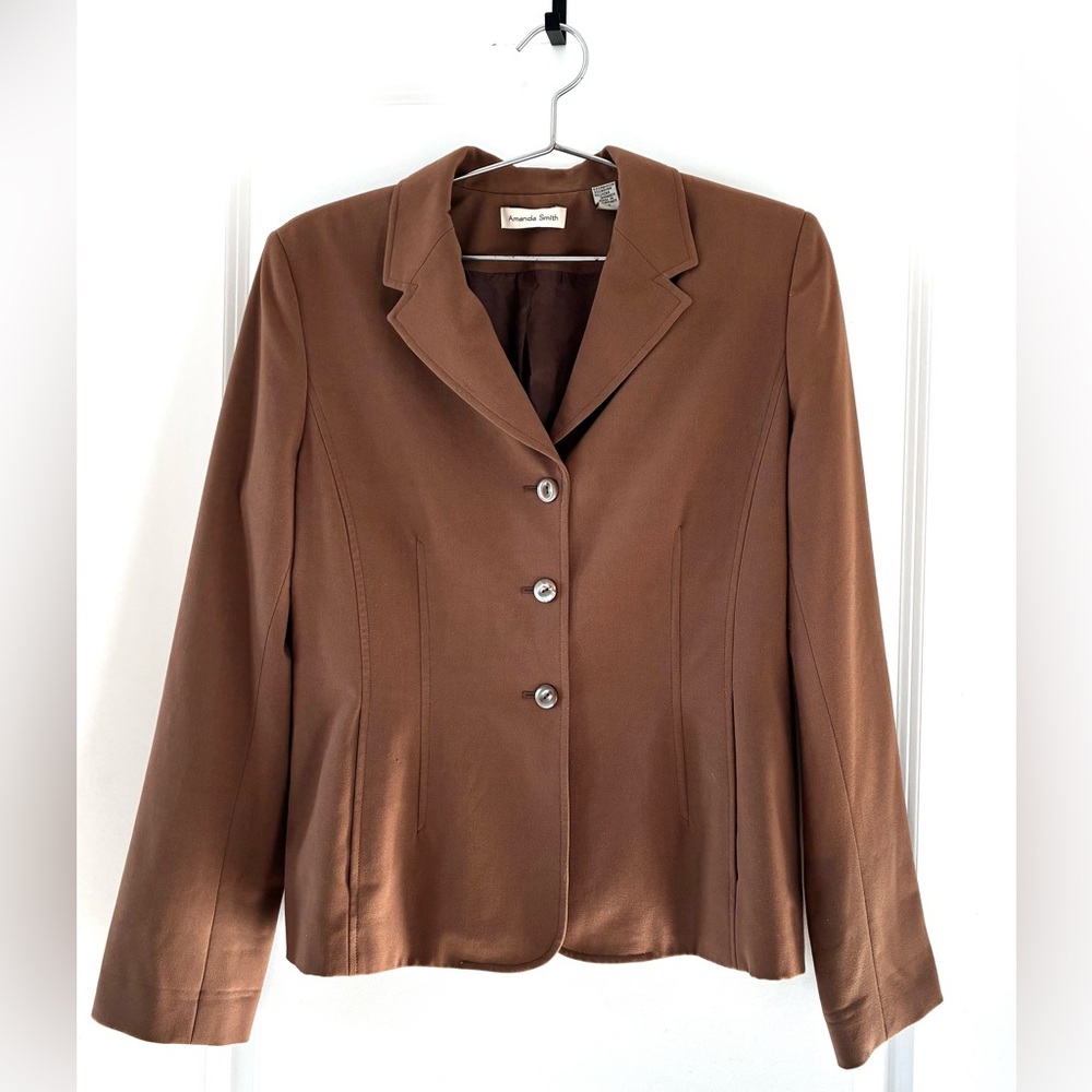 Chocolate Brown Tailored Blazer | Structured Office Workwear Jacket | Size 14
